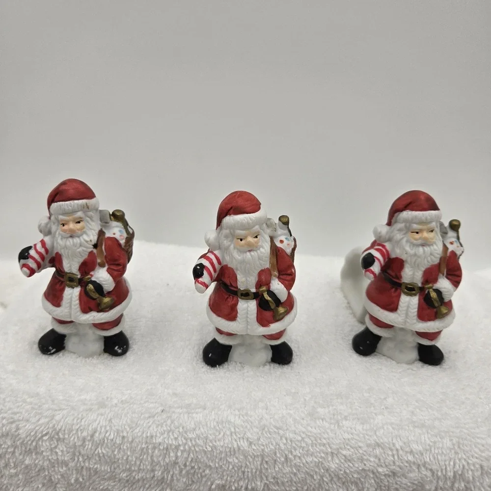 Vtg Santa Claus W/ Bag Candy Cane Ceramic Napkin Rings Hand Painted Set of 6